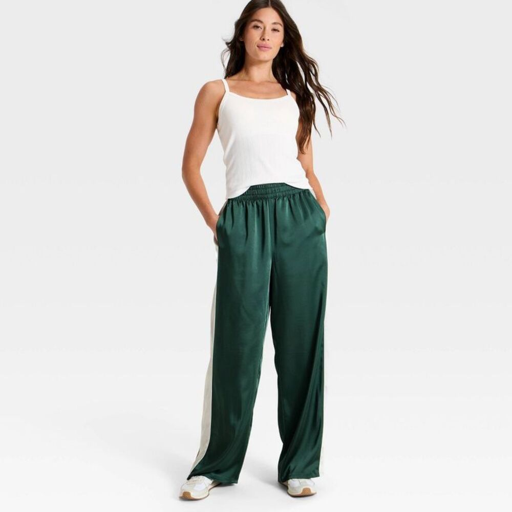 Women's Woven High-Rise Satin Track Pants - All In Motion Green S - Picture 3 of 3